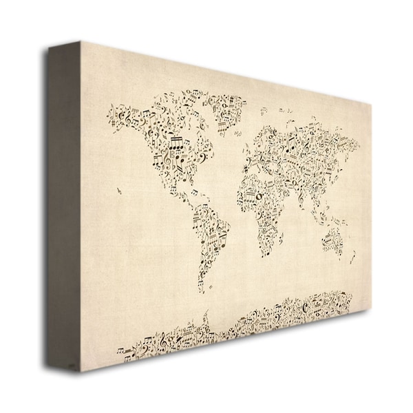 Michael Tompsett 'Music Note World Map' Canvas Art,18x24